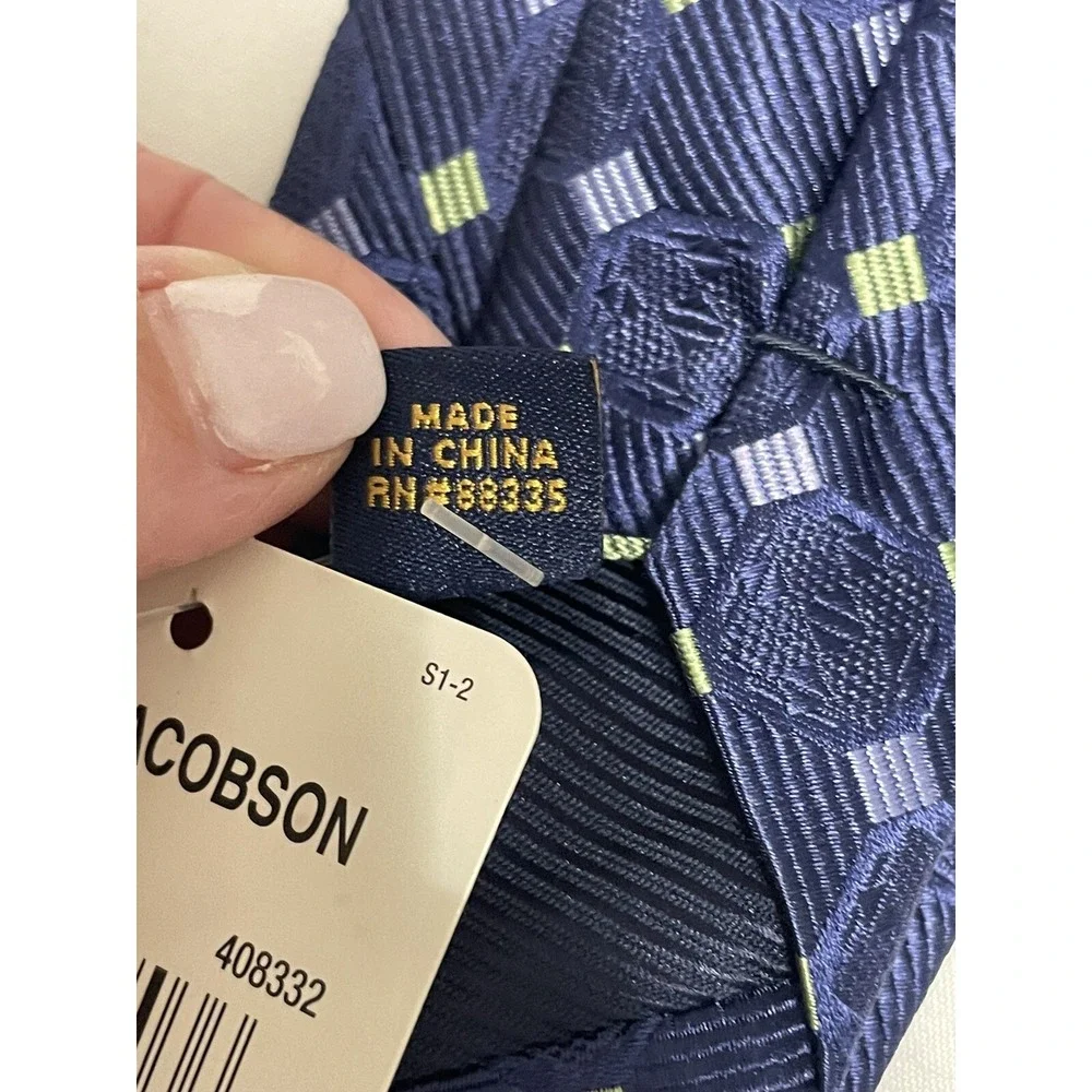 New Henry Jacobson 100% Silk Tie Blue Green Classic‎ Preppy Fast Shipping